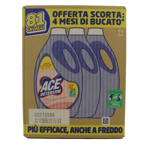 ACE DETERSIVO LIQUIDO LAVATRICE IGIENIZZANTE COLORATI 3 PEZZI DA 27 LAVAGGI