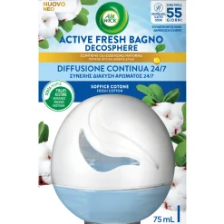 AIRWICK ACTIVE FRESH BAGNO DECOSPHERE EMANATORE LIQUIDO SOFFICE COTONE 75 ML