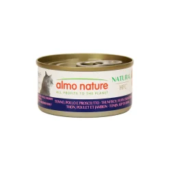 ALMO NATURE GATTI NATURAL TONNO-POLLO-PROSCIUTTO LATTINA 70 GRAMMI HFC NATURAL
