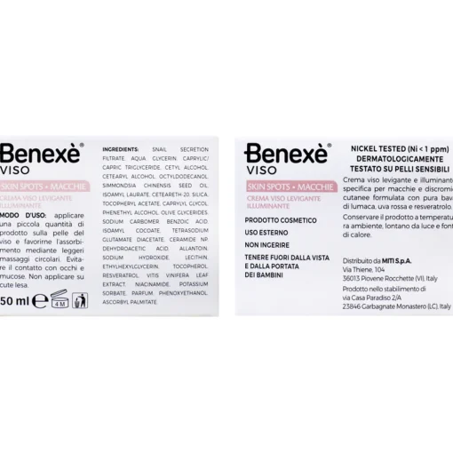 BENEXE' VISO CREMA LEVIGANTE ILLUMINANTE MACCHIE E DISCROMIE CUTANEE VASO 50 ML