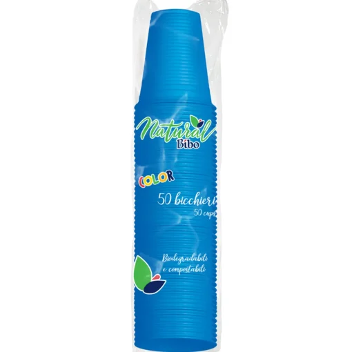 BIBO NATURAL 50 BICCHIERI AZZURRI 200cc BIODEGRADABILI e COMPOSTABILI
