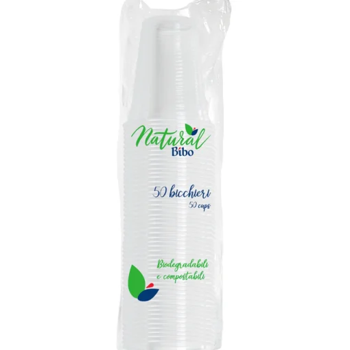 BIBO NATURAL 50 BICCHIERI PLASTICA TRASPARENTE BIODEGRADABILI E COMPOSTABILI 200 ML
