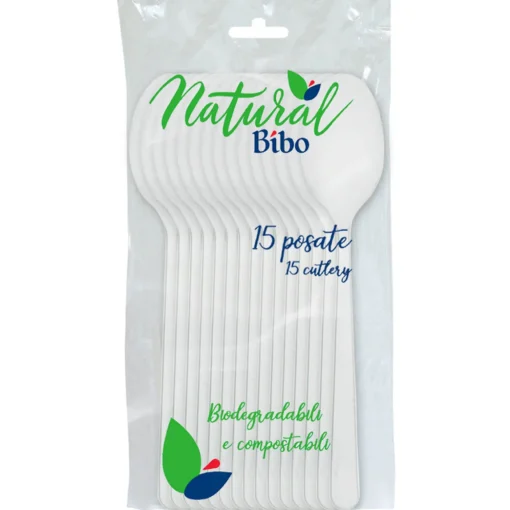 BIBO NATURAL 15 CUCCHIAI BIODEGRADABILI E COMPOSTABILI