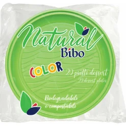 BIBO NATURAL 20 PIATTI DESSERT VERDI DM 17 BIODEGRADABILI E COMPOSTABILI