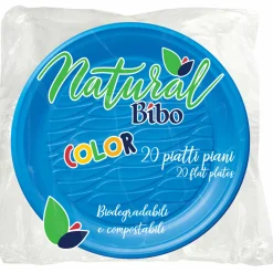 BIBO NATURAL 20 PIATTI PIANI AZZURRI DM 21,5 BIODEGRADABILI E COMPOSTABILI