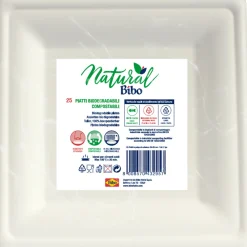 BIBO NATURAL 25 PIATTI QUADRATI DM 20 cm BIODEGRADABILI e COMPOSTABILI