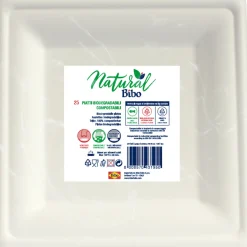 BIBO NATURAL 25 PIATTI QUADRATI DM 16 cm BIODEGRADABILI E e COMPOSTABILI