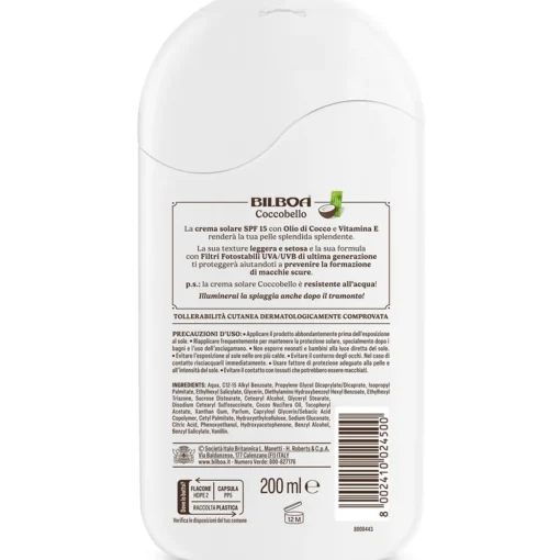 BILBOA COCCOBELLO CREMA COLARE SPF15 PROTEZIONE MEDIA CON OLIO DI COCCO 200 ML