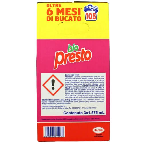 BIO PRESTO DETERSIVO LIQUIDO BUCATO LAVATRICE COLOR 3 PEZZI DA 35 LAVAGGI