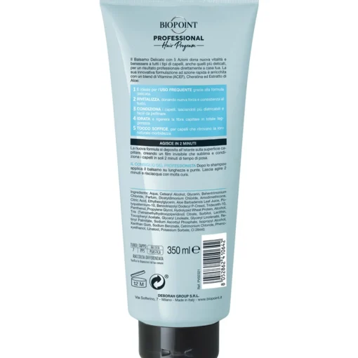 BIOPOINT PROFESSIONAL DELICATO BALSAMO ULTRA MORBIDEZZA 5 AZIONI TUTTI I TIPI DI CAPELLI TUBO 350 ML