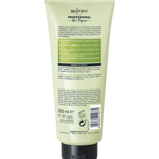 BIOPOINT PROFESSIONAL LISCIO ASSOLUTO BALSAMO FORMULA ULTRA SETOSITA' 5 AZIONI CAPELLI LISCI TUBO 350 ML