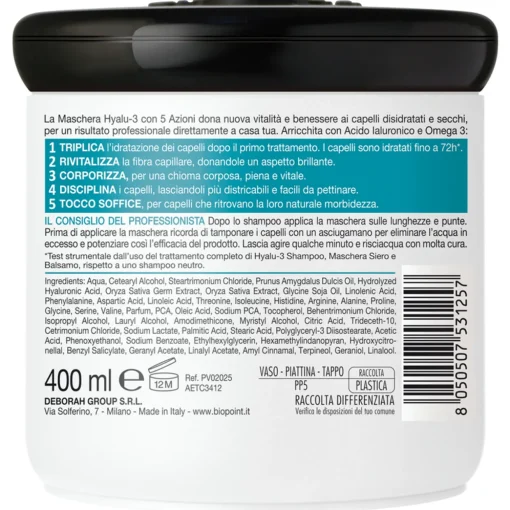 BIOPOINT PROFESSIONAL MASCHERA SIERO HYALU-3 5 AZIONI CAPELLI DISIDRATATI AMINO SERUM+ACIDO IALLURONICO 400 ML