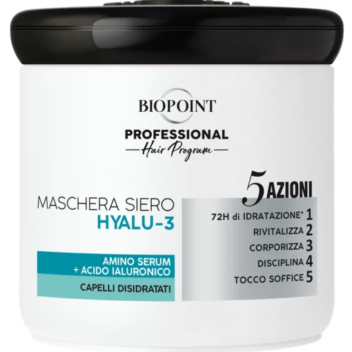 BIOPOINT PROFESSIONAL MASCHERA SIERO HYALU-3 5 AZIONI CAPELLI DISIDRATATI AMINO SERUM+ACIDO IALLURONICO 400 ML