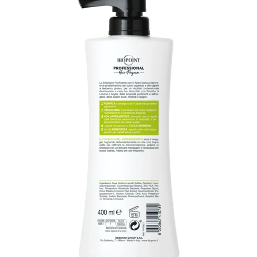 BIOPOINT PROFESSIONAL SHAMPOO PURIFICANTE SEBO NORMALIZZANTE 5 AZIONI CAPELLI GRASSI 400 ML