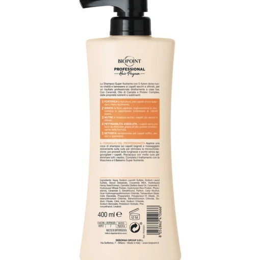 BIOPOINT PROFESSIONAL SUPER NUTRIENTE SHAMPOO 5 AZIONI ULTRA RICCA CAPELLI SECCHI E SFIBRATI 400 ML.