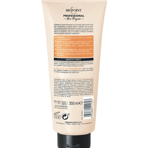 BIOPOINT PROFESSIONAL SUPER NUTRIENTE BALSAMO 5 AZIONI ULTRA RICCA CAPELLI SECCHI E SFIBRATI TUBO 350 ML