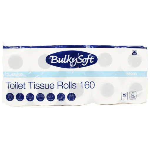 BULKYSOFT CARTA IGIENICA CLASSIC WHITE 10 ROTOLI 2 VELI 160 STRAPPI A ROTOLO