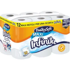 BULKYSOFT CARTA IGIENICA INFINITA 12 MAXI ROTOLI 450 STRAPPI 2 VELI