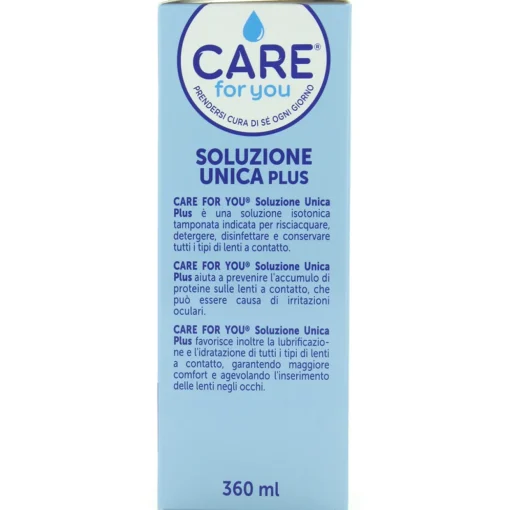 CARE FOR YOU SOLUZIONE UNICA PLUS DETERGE, DISINFETTA, E CONSERVA OGNI TIPO DI LENTE A COTATTO 360 ML