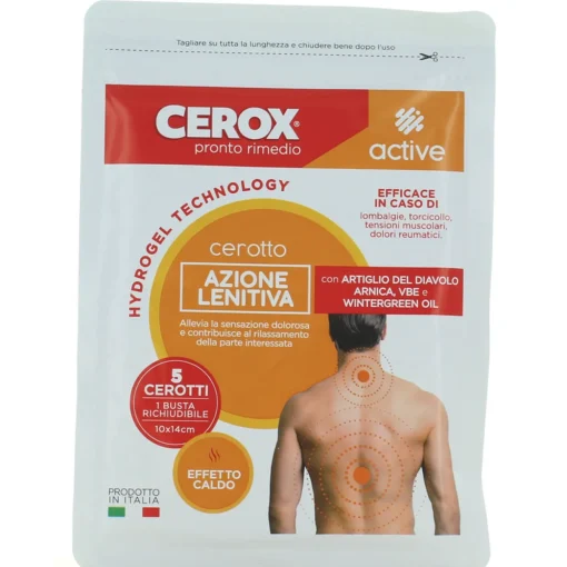 CEROX ACTIVE 5 CEROTTI AZIONE LENITIVA EFFETTO CALDO LOMBALGIE, TORCICOLLO, TENSIONI MUSCOLARI, DOLORI REUMATICI MISURA 10x14cm