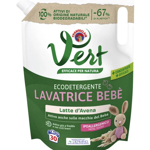 CHANTECLAIR VERT BEBE' LAVATRICE DETERSIVO ECODETERGENTE LATTE D'AVENA BUSTA 30 LAVAGGI 1200 ML
