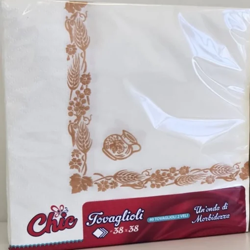 CHIC TOVAGLIOLI 38x38 2 VELI OVATTA DI CELLULOSA DECORO ROMAGNOLO RUGGINE 40 PEZZI