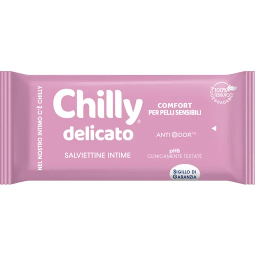 CHILLY 12 SALVIETTE INTIME DELICATO ANTIODOR pH5 100% TESSUTO BIODEGRADABILE