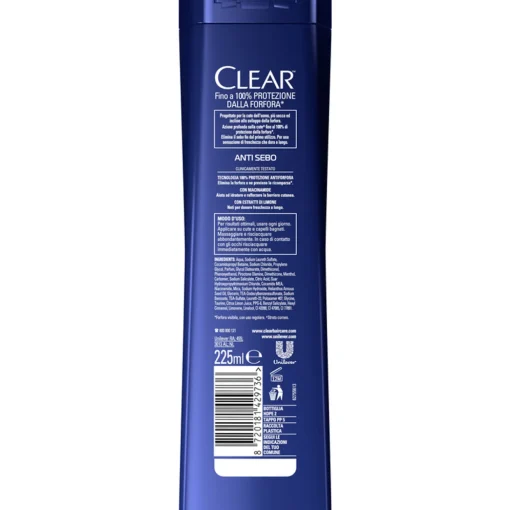 CLEAR MEN SHAMPOO ANTIFORFORA ANTI SEBO CUTE E CAPELLI GRASSI 225 ML