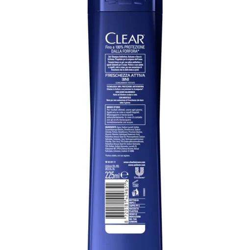 CLEAR MEN SHAMPOO ANTIFORFORA FRESCHEZZA ATTIVA 3 IN 1 CUTE CAPELLI CORPO 225 ML
