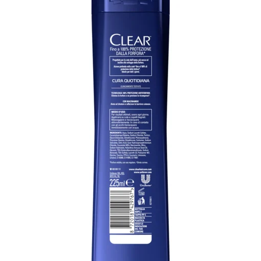 CLEAR MEN SHAMPOO ANTIFORFORA CURA QUOTIDIANA TUTTI I TIPI DI CUTE E CAPELLI 225 ML