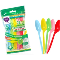 CLENDY HOME&CARE CUCCHIAINI DI PLASTICA RIUTILIZZABILI SET ARCOBALENO BUSTA 25 PEZZI