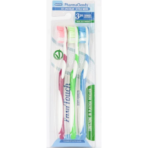 CLENDY PHARMA SET SPAZZOLINO DENTI SETOLE MEDIE 3 PEZZI