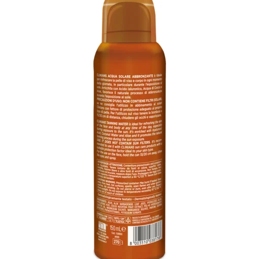 CLINIANS SOLARE ACQUA ABBRRONZANTE ACIDO IALURONICO VISO e CORPO CON ACQUA DI COCCO E ALOE 150 ML
