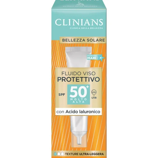 CLINIANS SOLARE FLUIDO VISO PROTETTIVO CON ACIDO IALURONICO ULTRA LEGGERO SPF50+ TUBO 40 ML