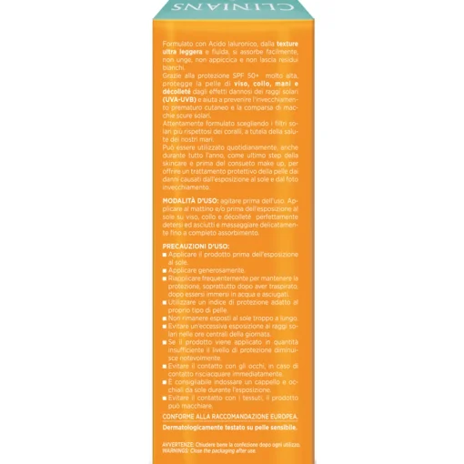 CLINIANS SOLARE FLUIDO VISO PROTETTIVO CON ACIDO IALURONICO ULTRA LEGGERO SPF50+ TUBO 40 ML