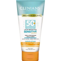 CLINIANS SOLARE LATTE PROTETTIVO SENSITIVE CARE TRIPLA AZIONE RESISTENTE ALL'ACQUA SPF 50+ 150 ML