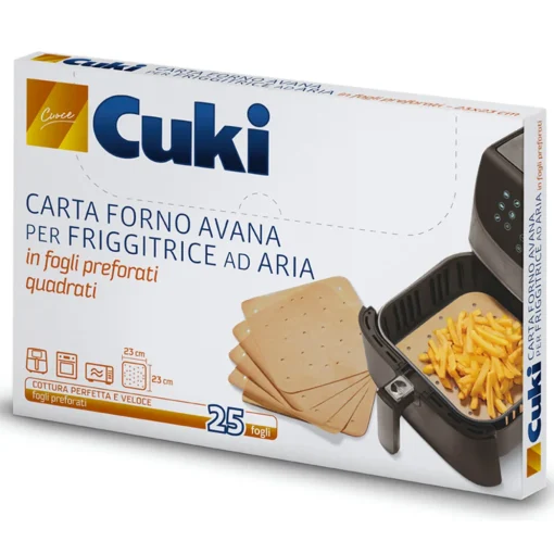 CUKI CARTA FORNO AVANA PER FRIGGITRICE AD ARIA 25 FOGLI 23x23 CENTIMETRI PREFORATI