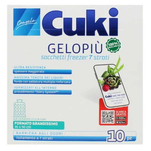 CUKI GELOPIÙ SACCHETTI FREEZER - FORMATO GRANDISSIMO - 10 SACCHETTI - LT 11.0 - CM 35X50