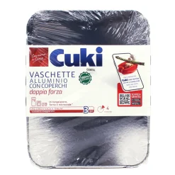 CUKI VASCHETTE ALLUMINIO CON COPERCHI (R75) PER 4 PORZIONI - 4 PEZZI - LT 1,1 (CM 22.3X17.3X3.5)