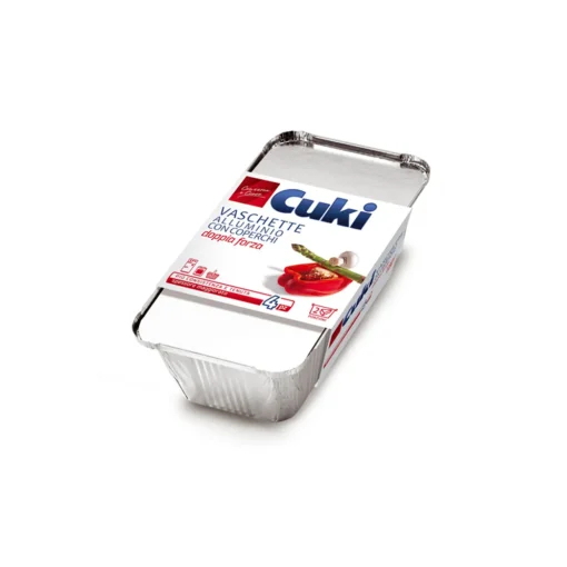 CUKI VASCHETTE ALLUMINIO CON COPERCHI (R62) PER 2 PORZIONI - 4 PEZZI - LT 0,9 (CM 21.7X11.2X5.4)