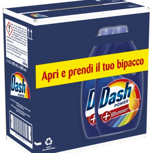 DASH POWER DETERSIVO LIQUIDO BUCATO LAVATRICE EXTRA IGIENIZZANTE CAPI COLORATI 18 LAVAGGI 2 PEZZI