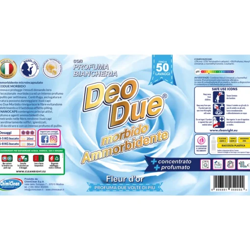 DEO DUE AMMORBIDENTE MORBIDO FLEUR D'OR 1 LITRO PROFUMA BIANCHERIA FINO A 50 LAVAGGI