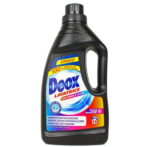 DEOX DETERSIVO LIQUIDO BUCATO LAVATRICE COLORATI E SCURI 24 LAVAGGI 1200 ML