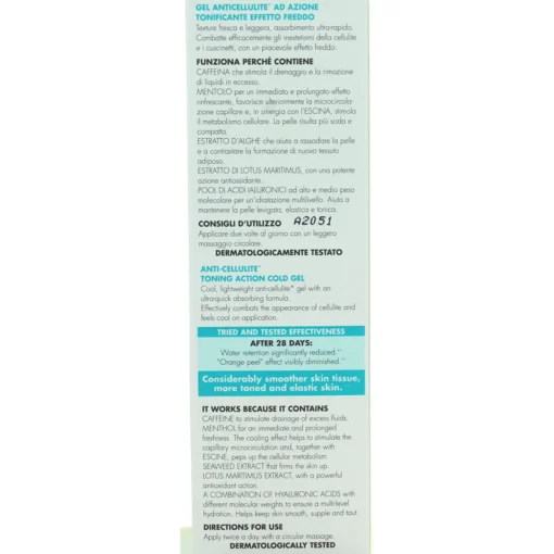 DERMOLAB GEL ANTICELLULITE TONIFICANTE EFFETTO FREDDO CON MENTOLO e CAFFEINA TUBO 200 ML