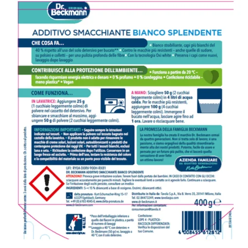 Dr.BECKMANN ADDITIVO SMACCHIANTE BIANCO SPLENDENTE BUSTA 400 GR