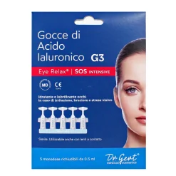 Dr.GERT GOCCE OCCHI EYE RELAX G3. GOCCE DI ACIDO IALURONICO 5 FLACONI MONODOSE x 0,5 ML. STERILE. IDRATANTE E LUBRIFICANTE.