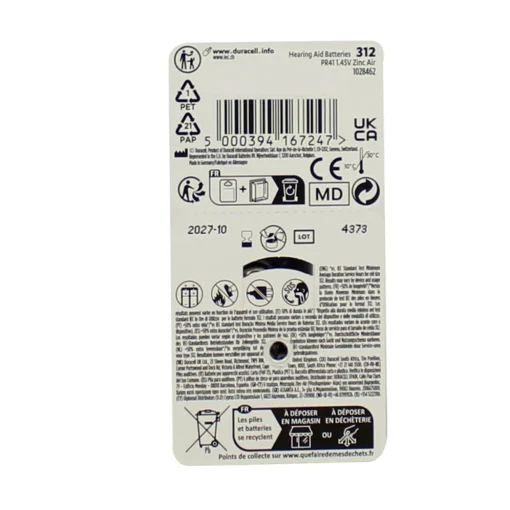 DURACELL BATTERIA PER APPARECCHI ACUSTICI 1,45 VOLT 6 PZ CODE 312 PR41