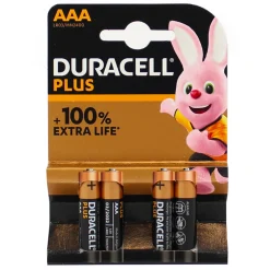 DURACELL PLUS 100 AAA MN2400 BATTERIA MINISTILO ALKALINE 1,5 V BLISTER 4 PZ.