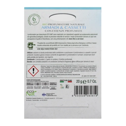 ECO NAT BIO PROFUMATORE NATURALE ARMADI & CASSETI 2 BUSTE TE' e FIORI DI COTONE
