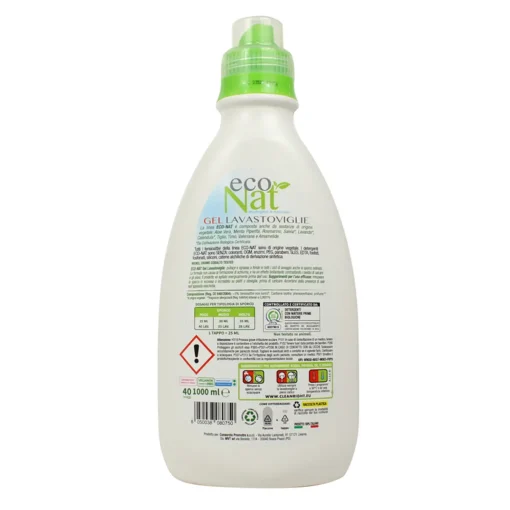 ECO NAT GEL LAVASTOVIGLIE VEGETALE, NATURALE 40 LAVAGGI 1000 ML